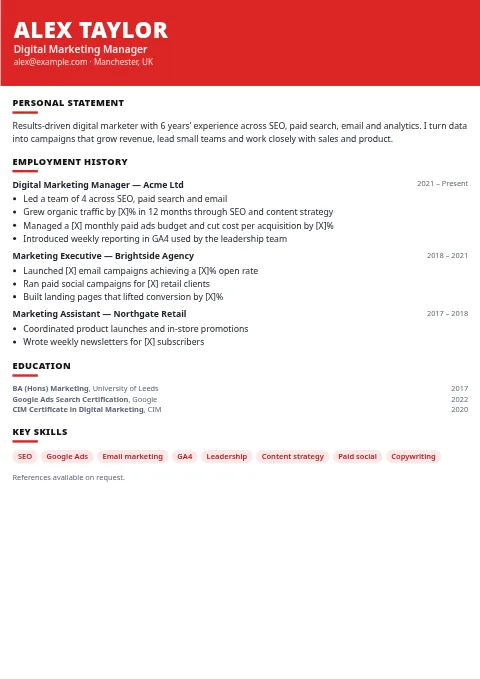 Bold Header Band CV and resume template preview