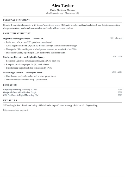 Classic CV and resume template preview