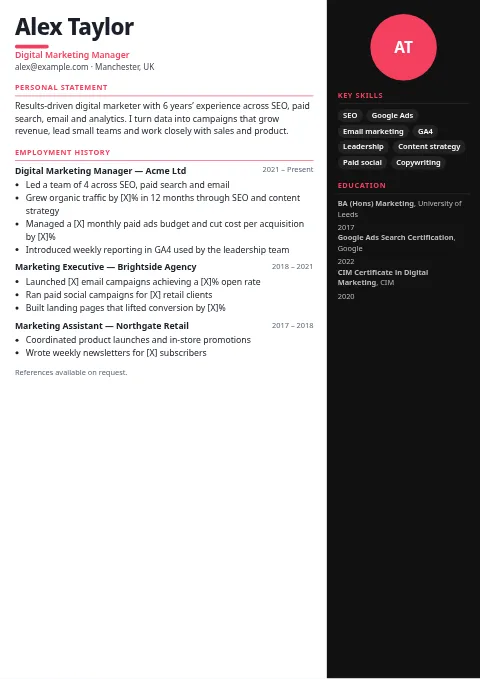 Designer Portfolio CV and resume template preview