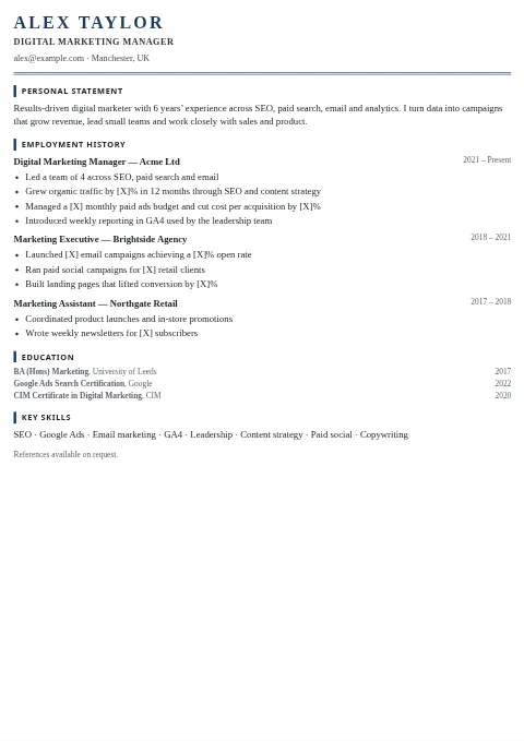 Executive CV and resume template preview