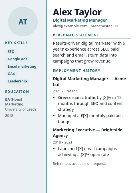 Harbor Sidebar CV and resume template preview
