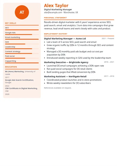 Infographic Skills CV and resume template preview
