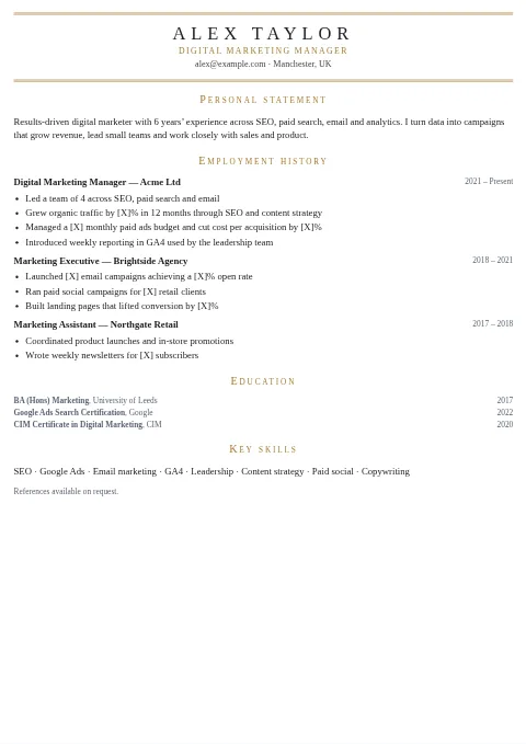 Luxury Gold Accent CV and resume template preview