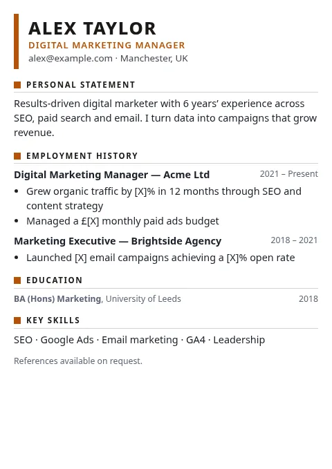 Metro Bold CV and resume template preview