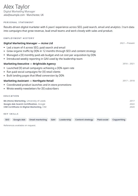 Minimal CV and resume template preview