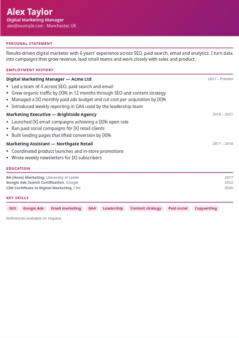 Modern CV and resume template preview