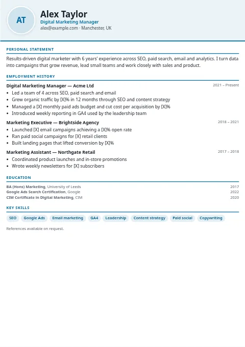 Photo-Optional Modern CV and resume template preview