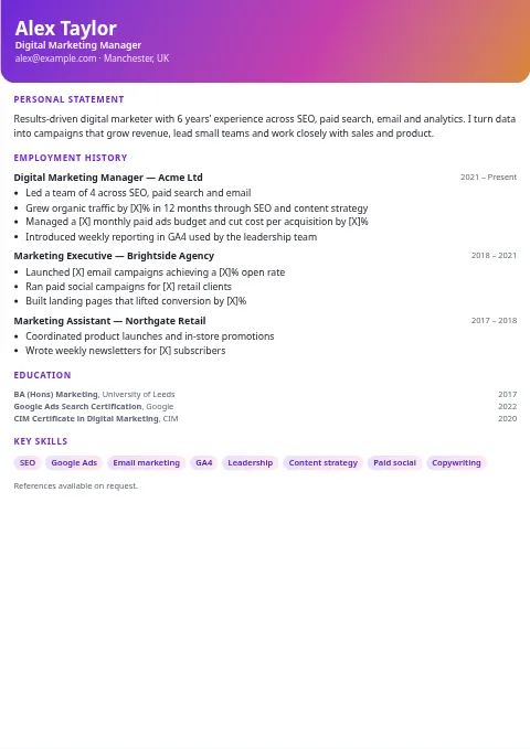 Startup Gradient CV and resume template preview
