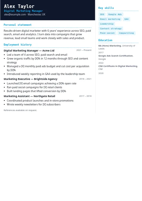 Tech / Developer CV and resume template preview
