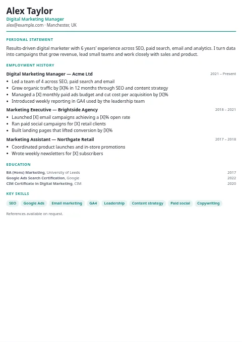 Timeline CV and resume template preview
